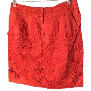BARASCHI Vintage Tomato Picking Linen Eyelet Floral Pleated Mini Skirt Sz 4 $138